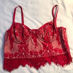 Red lace cropped top